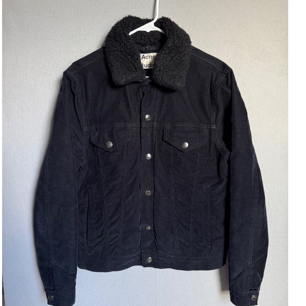Acne Studios Beat P Corduroy Jacket Mens 48 Black Faux Fur Collar Trucker PAW16